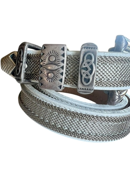 Vintage Streets Ahead White Leather Belt Silver Mesh Overlay 90s Western main image 5